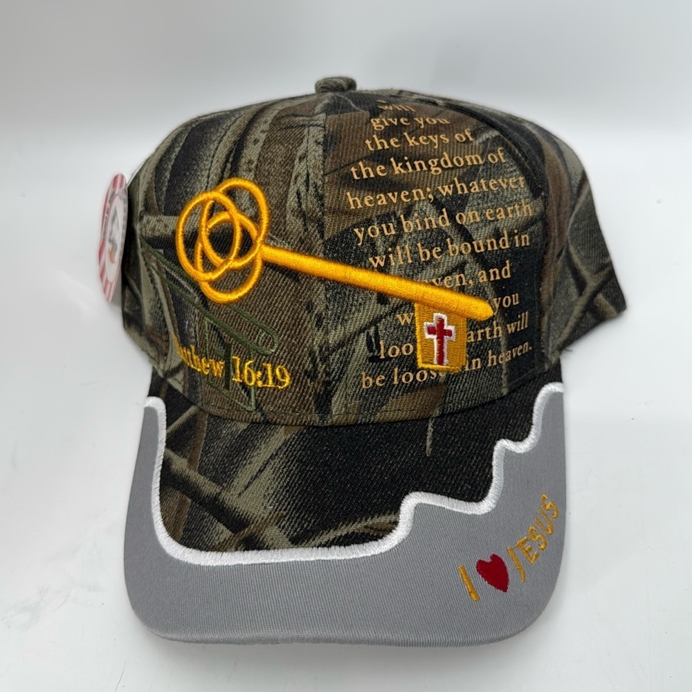 Green and Gray Baseball Cap with Yellow Embroidery One Size I❤️Jesus Hat Unisex